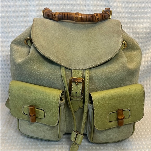 Gucci Bamboo Green Leather/Suede Backpack - Picture 10 of 16